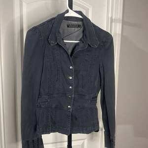 Free People Victorian Lace-Up Military Sergeant Jacket Navy Blue#136